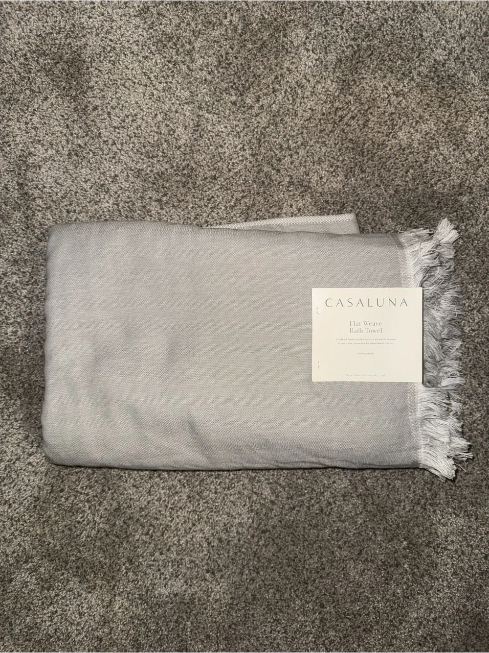 Casaluna Gray Flat Weave Bath Towel with Fringe